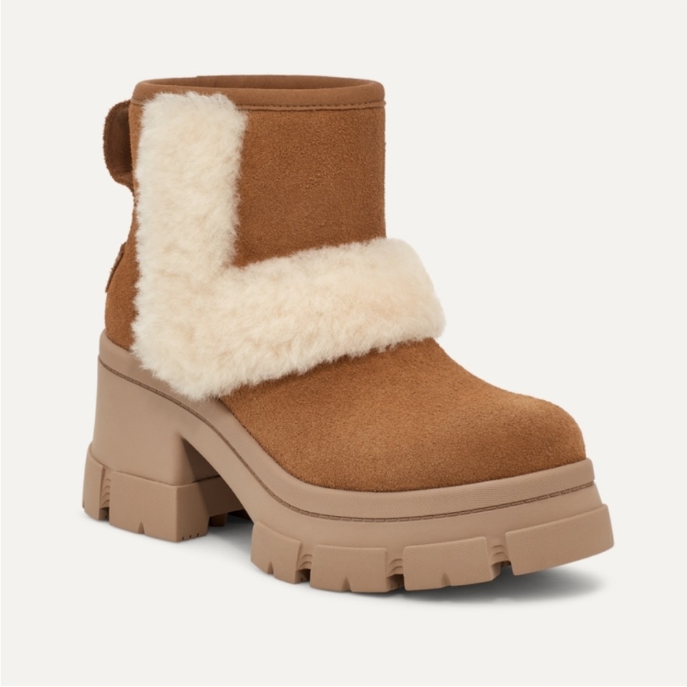 UGG Women's Tan Waterproof Suede Brooklyn Sunburst Leather Boots Size 10